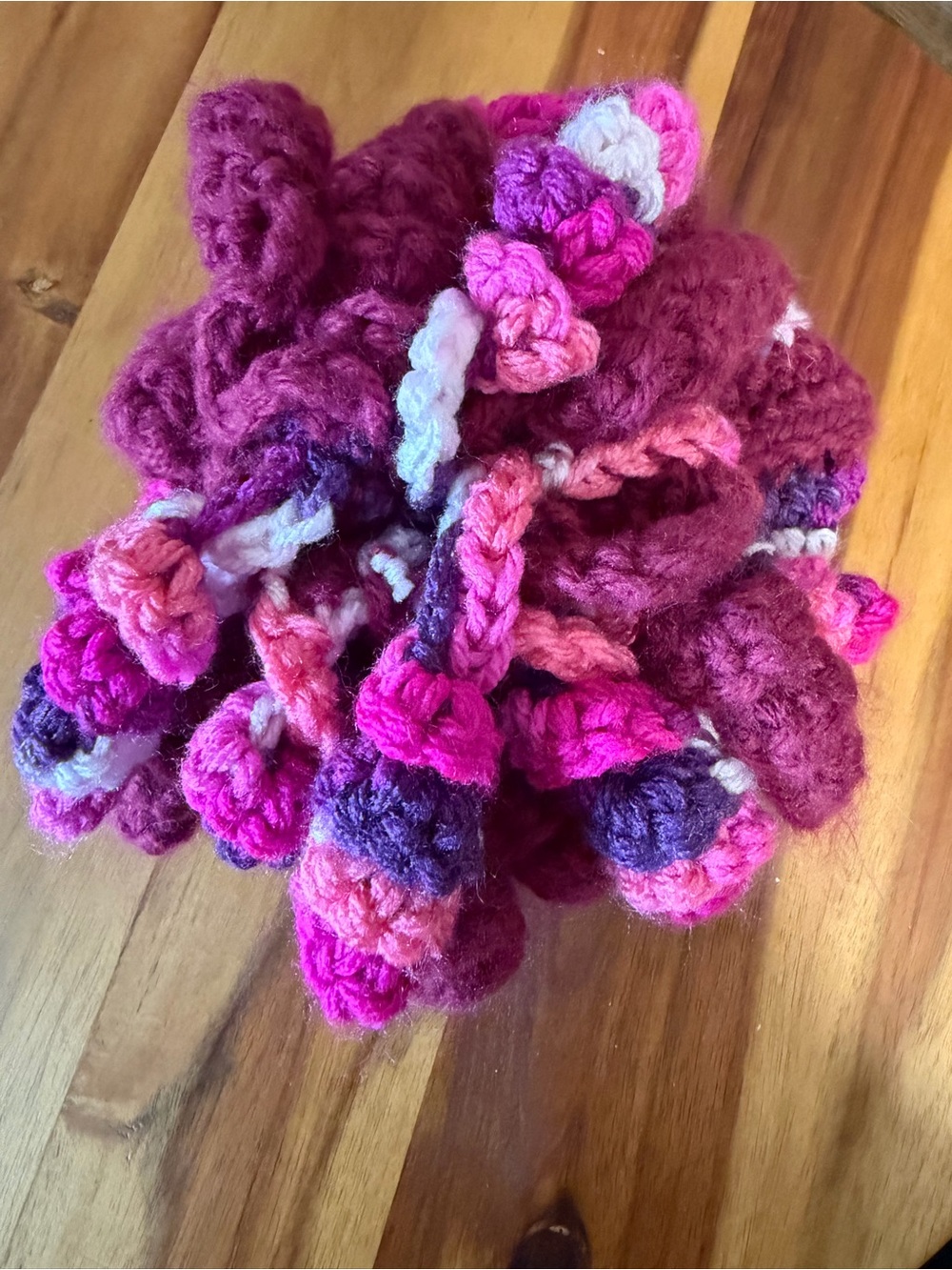 Kids Crochet Pom Pom Hair hat - Pink & Purple
